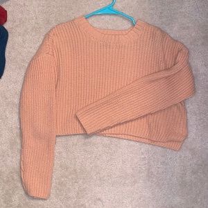 Light Pink Ribbed Knit Crop Sweater